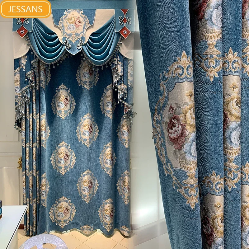 

Curtains for Living Dining Room Bedroom High-end American Style Thickened Chenille Blackout European Style Grand Luxury