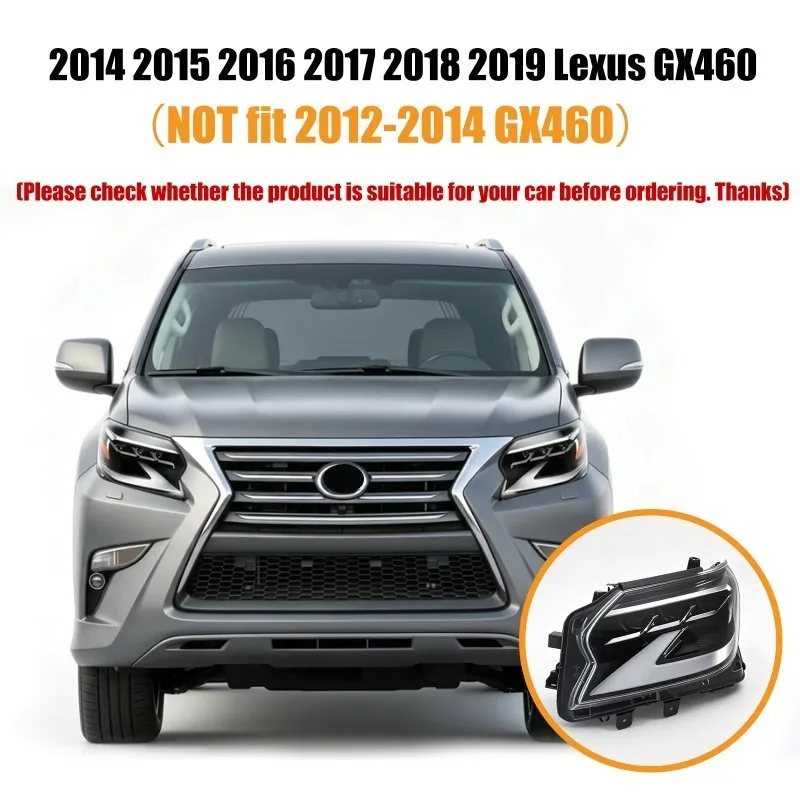 Headlight Assembly for Lexus GX460 2014-2019 Upgrade to 2020 Plastic Head Lamp 3 Lens Exquisite Design
