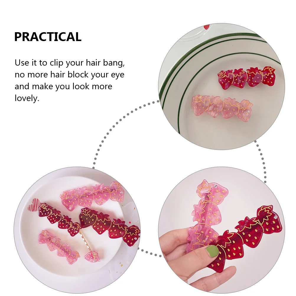 

2Pcs Strawberry Hair Barrettes Fruits Accessories Women Clip Hairbangs Styling Durable Lightweight Matching Outfits Occasions