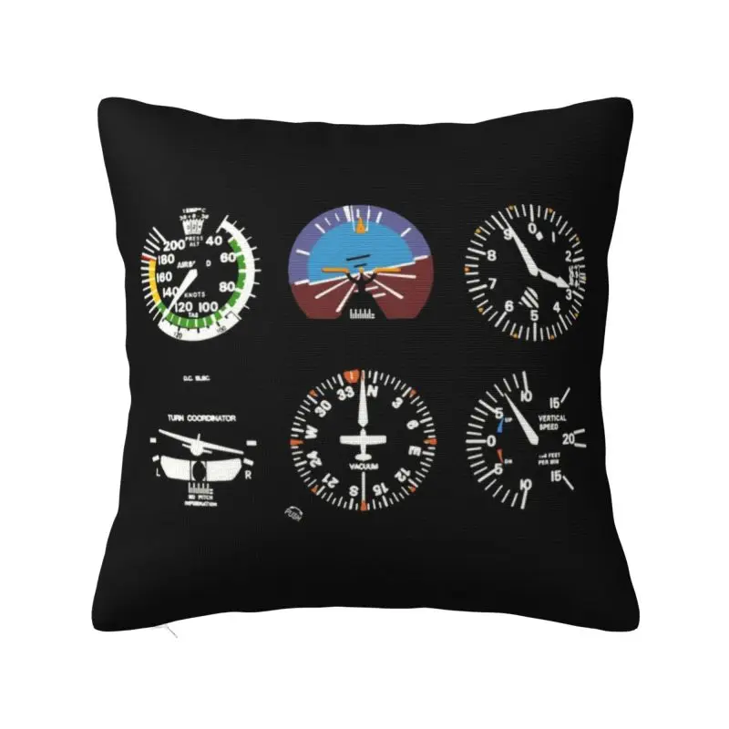 Cockpit Six Dials Flight Simulator Pilot Nordic Pillow Cover Home Decor Airplane Aircraft Car Cushion