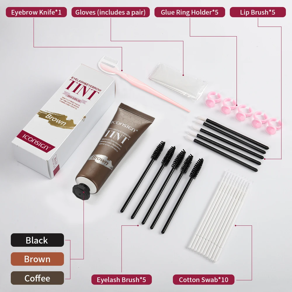 ICONSIGN Lashes Eyebrow Tint Kit Professional Fast Perming Dye Brow Mascara Tattoo Cream Waterproof Long Lasting 60 to 90 Days