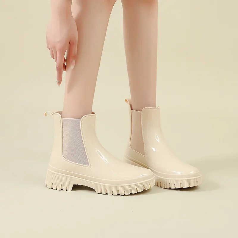 Rain Shoes Women Waterproof Boots Chelsea Chunky Galoshes Garden Work Rubber Boot Female Oil-proof Non-slip Kitchen Footwear