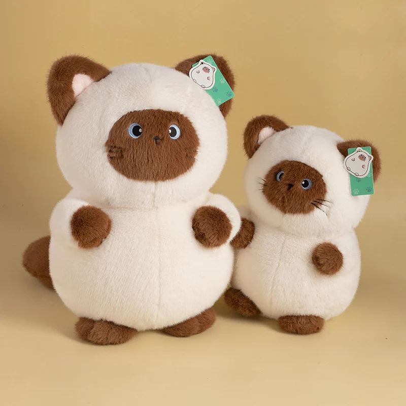 Cute Cat Plush Toy Stuffed Animal Simulation Siamese Kitten Plushies Doll Cartoon Soft Kids Toys Baby Sleeping Pillow Girls Gift