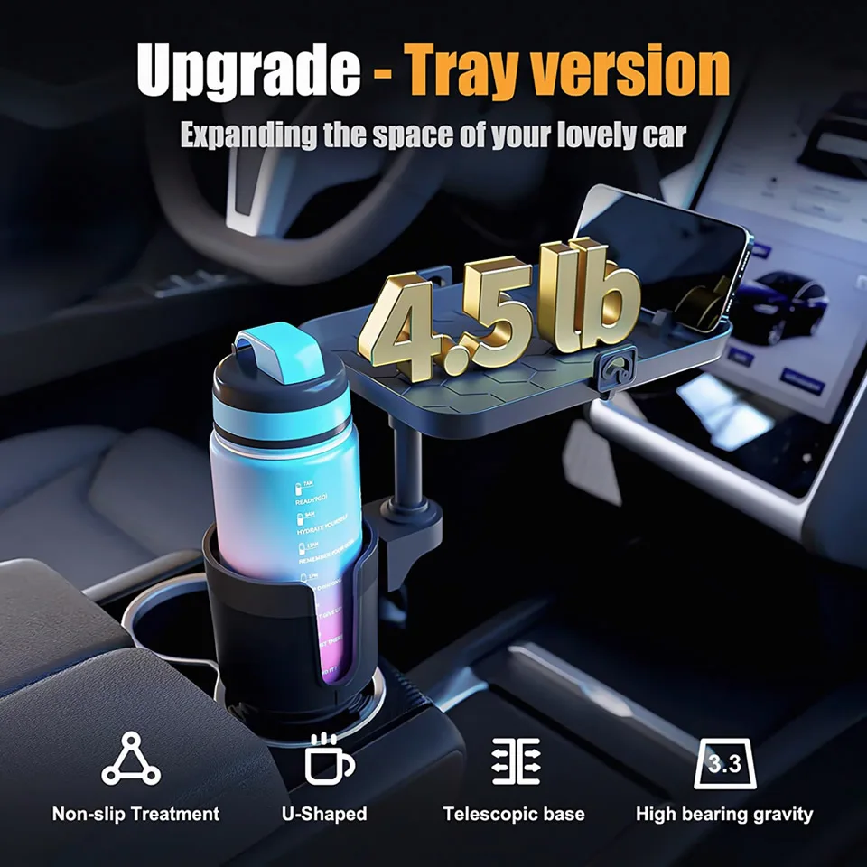 HKNZ Adjustable Car Phone Holder Tray 360° Rotating Car Table for Phone Slot Food Organized Cup Drink Holder in Car Accesories