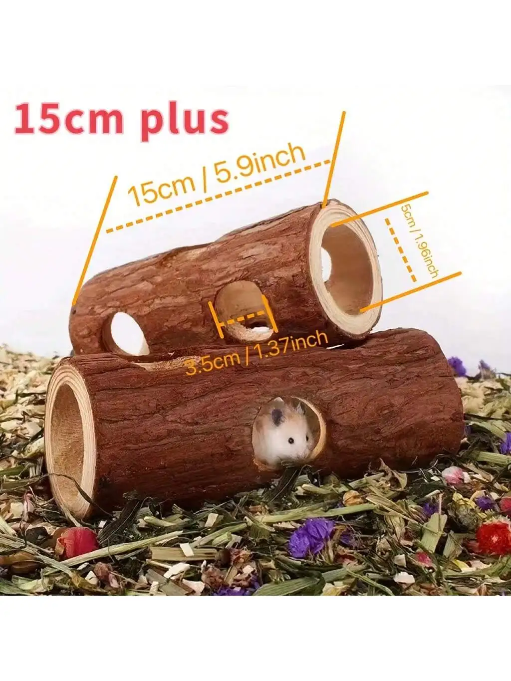 Image 6: Tunnel cachette pour Hamster en bois naturel, 20cm, 15cm, maison pour animaux de compagnie, avec trous, Cage pour petits animaux, accessoires pour Hamsters, gerbilles