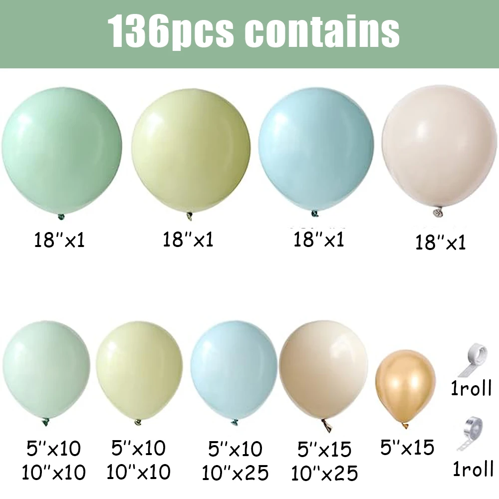 136pcs Porlepte Éretlen Kék Ballon Füzér Aláboltoz készlet Föveny Fehér Bézs balloons számára boho Baba menyasszonyi zuhany esküvői Avatás decorations