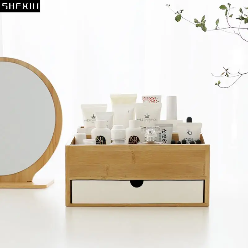 

Natural Bamboo Wood Storage Box Separate Grid Makeup Box Dressing Table Jewelry Organizer Drawer Type Cosmetic Containers