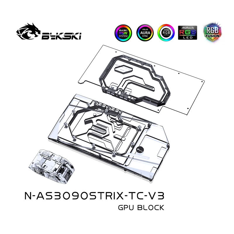 Bykski N-AS3090STRIX-TC-V3 GPU Active Backplate Water Block Use for ASUS ROG STRIX RTX3090 RTX3080 3080ti 24G Gaming Video Card
