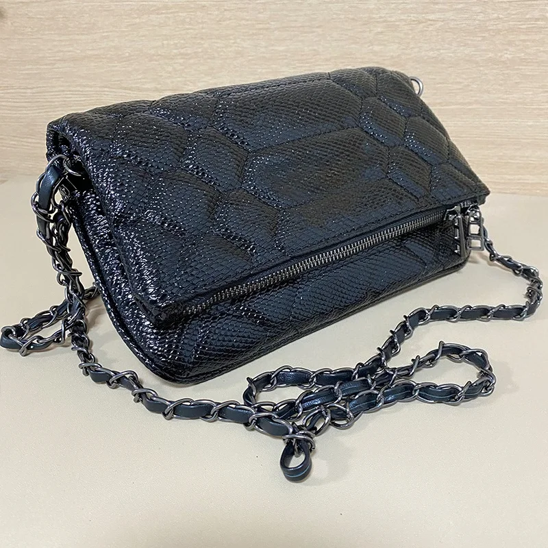 Zwarte PU Lederen Retro Schoudertas 2026 Nieuwe Modieuze Dames Enveloptas Casual Outdoor Ketting Schoudertas