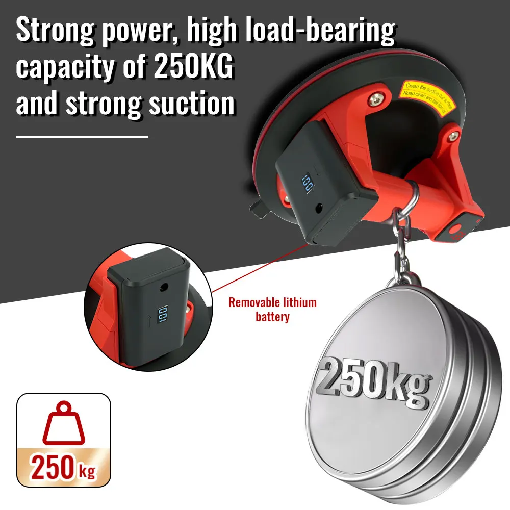 

Hot Selling 250KG industrial grade suction cup with large display screen and large capacity lithium battery, easy to operate