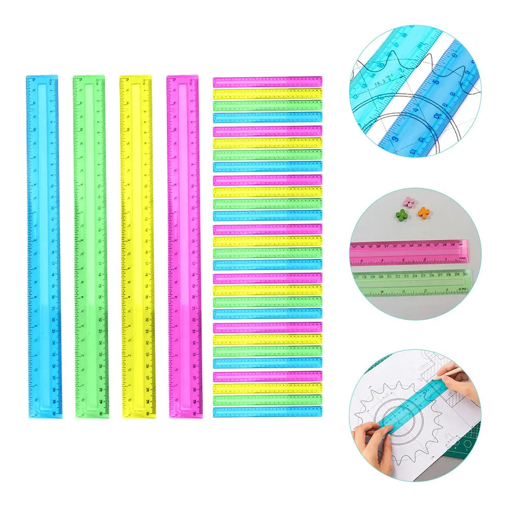 

32Pcs Colored Plastic Straight Ruler Set 30Cm 12 Inch Dual Scale Metric and Measuring Ruler for Students Artists
