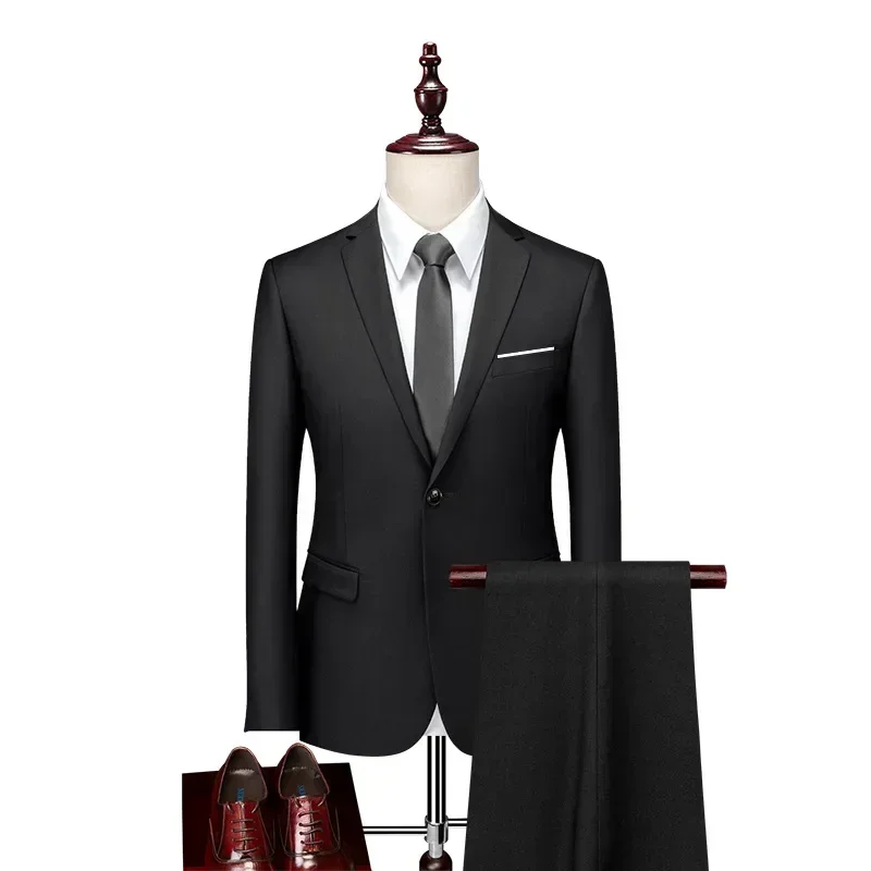 Suit 2026 (Blazer+pants)Men Korean Version of Slim-fit Work Clothes Solid Color Fashion Business Casual Wedding Gentleman Suit