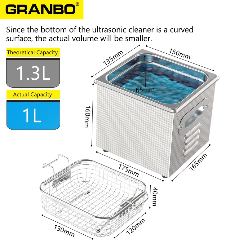 Ultrasonic Cleaner com Sensor Piezoelétrico, Aquecedor de Degas, Semi-Wave, Frequência 40KHz, Óculos, Relógios, Lavagem de Jóias, 60W, 1,1 L