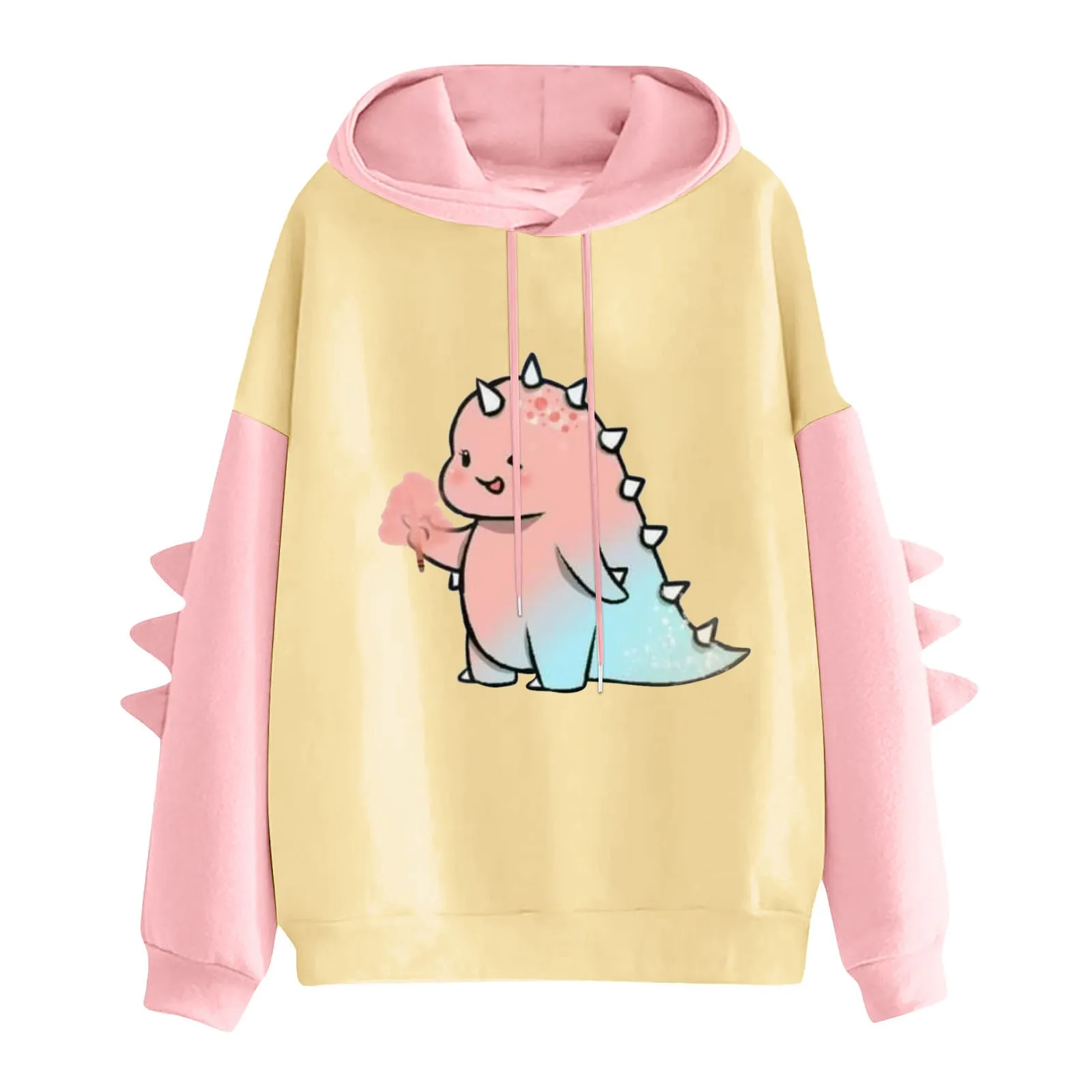 Ladies Cute Little Dinosaur Print Hoodie Cute Sweet Sister Casual Hoodie Winter Long Sleeve Warm Comfortable Hoodie Jumper