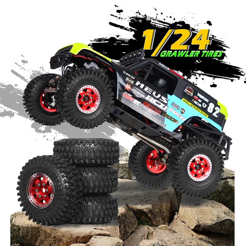 

4 pcsRED SPIDER 1.0 Beadlock Brass Wheel Rims Tires Set 64*24mm for 1/18 1/24 RC Crawler Car Axial SCX24 FMS FCX24 Upgrade R1777