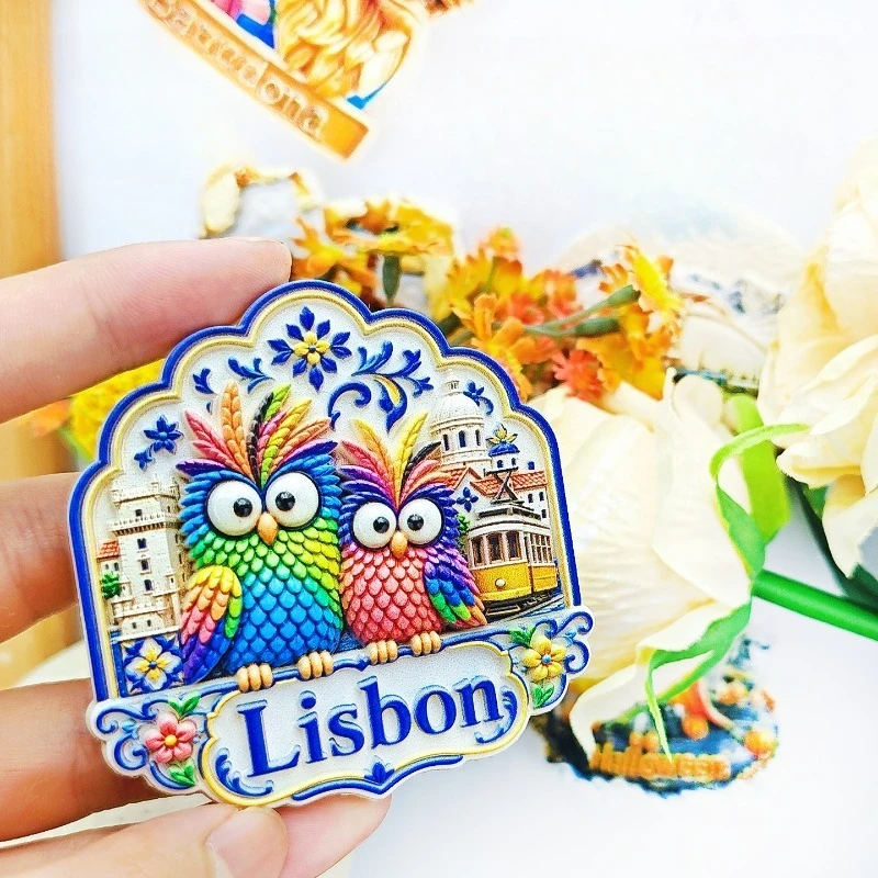 Lisbon Glazed Bird Fridge Magnet - Artistic 3D Portuguese Souvenir Unique European Gift for Travel & Tile Decor