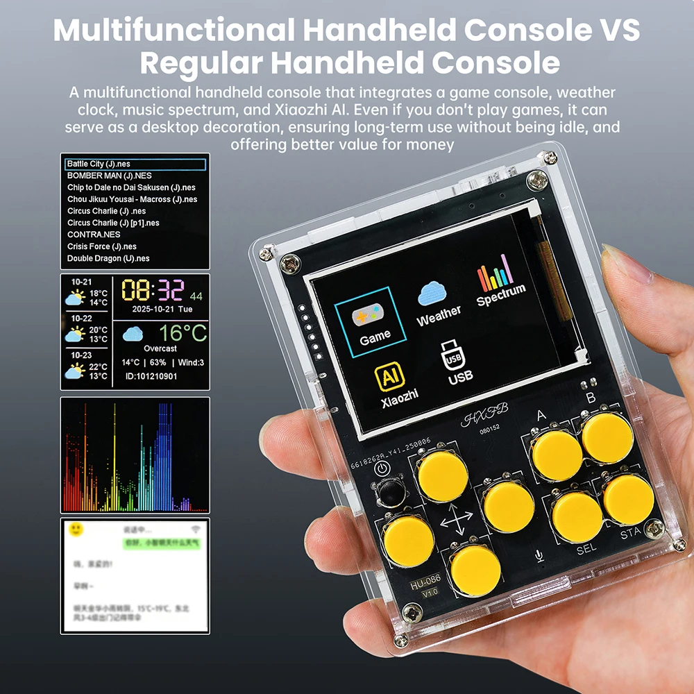 AI Multifunctional Handheld DIY Kit with LCD Game Console Weather Clock Music Spectrum Voice Dialogue Welding Practice Parts