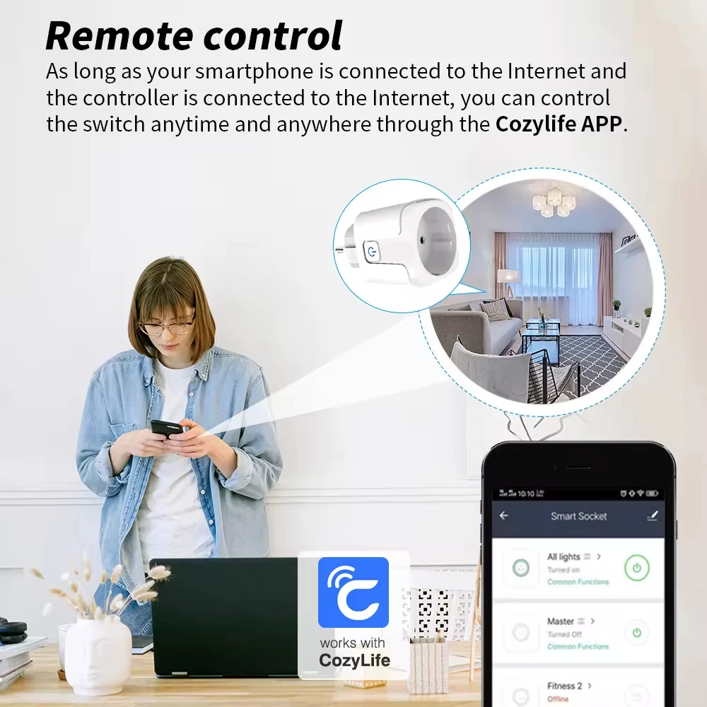 20A CozyLife Voice-Controlled Smart Plug, EU 16A Product, Alexa, Google Home, Tmall Genie, Hands-Free, WiFi Home Appliance