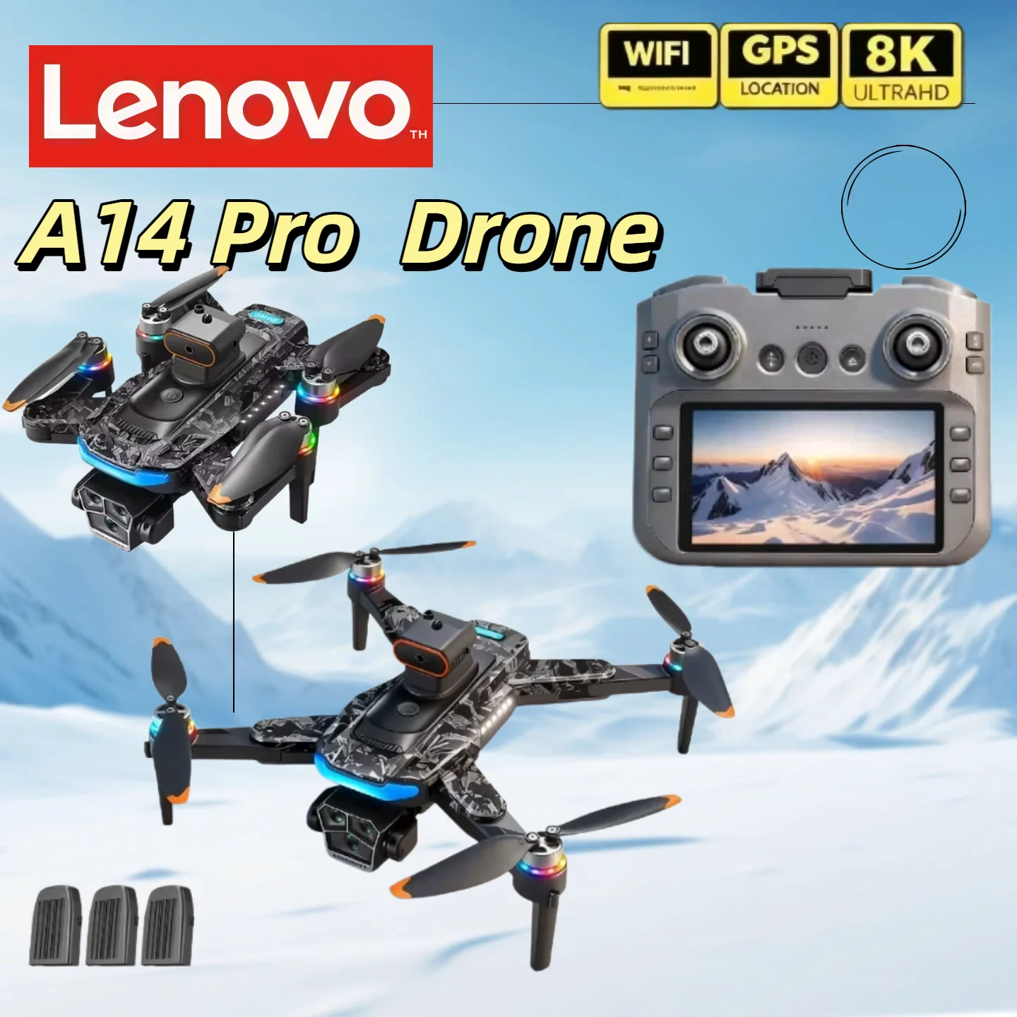 

Lenovo A14 Pro Max GPS Brushless 8K Three Camera Obstacle Avoidance Foldable Quadcopter RC with screen Distance Drone Toys