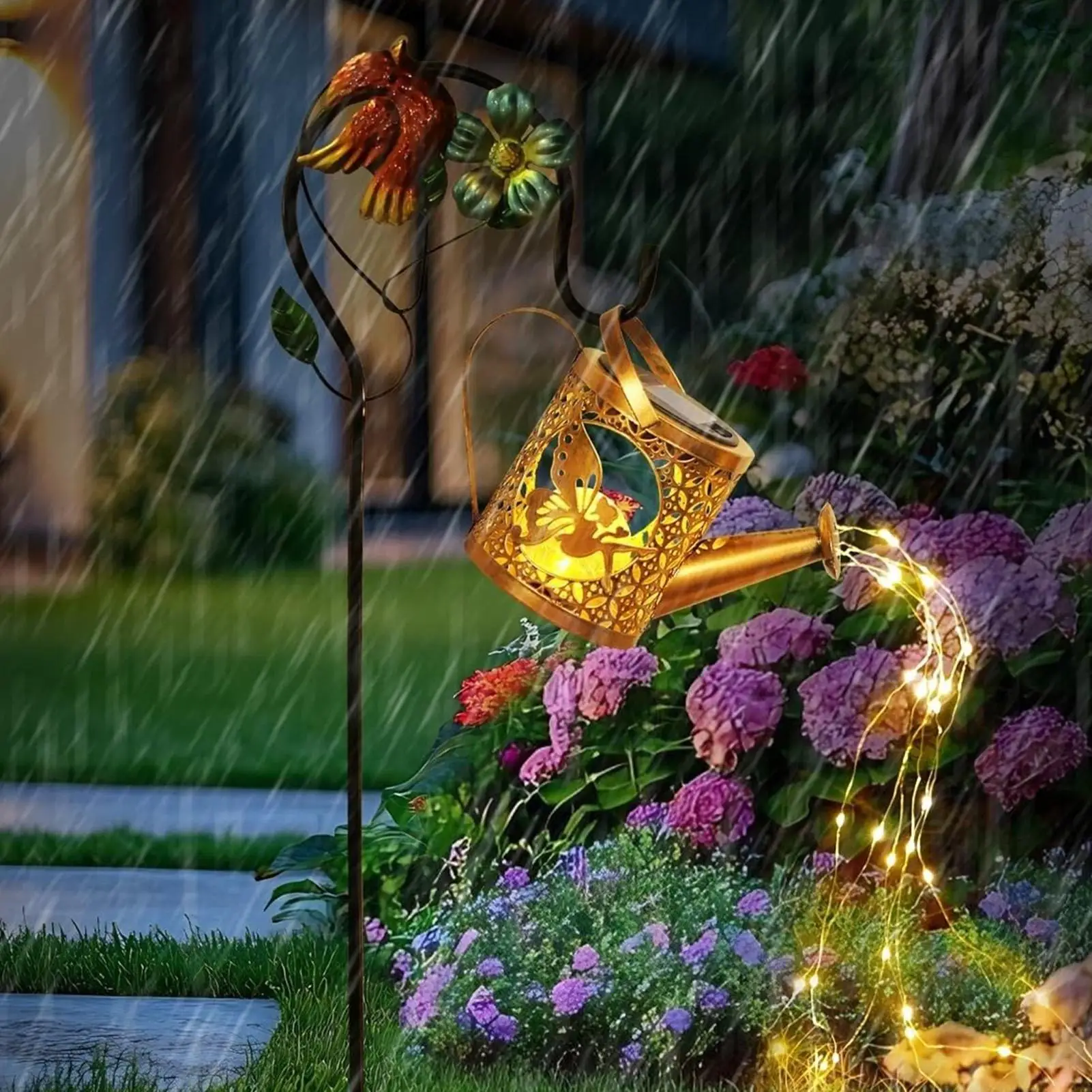 Solar Pathway Lights Watering Can Solar Lights Outdoor Garden Decorations Metal Lamp With Bracket Path Decoration For Courtyard