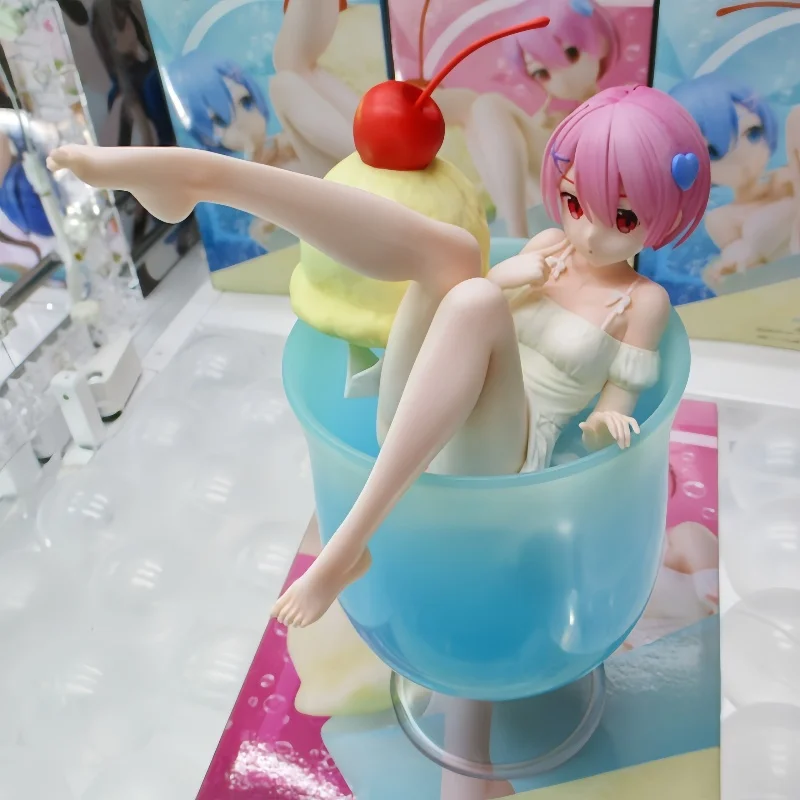 Em estoque 1/7 elcoco ram rem creme refrigerante versão anime figura estilo verão desktop bonito computador caso ornamentos modelo brinquedos presente