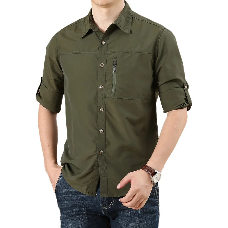 

Spring Summer Quick Dry Long Sleeve Cargo Shirt Men's Large Size Outdoor Hiking Sports Tactical Military Clothes Tops Male