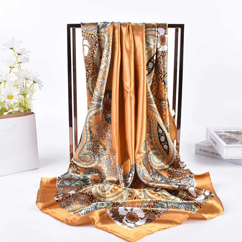 Spring New Versatile Cashew 90 Big Square Scarf Silk Scarf Wholesale Classic Vintage Print Scarf