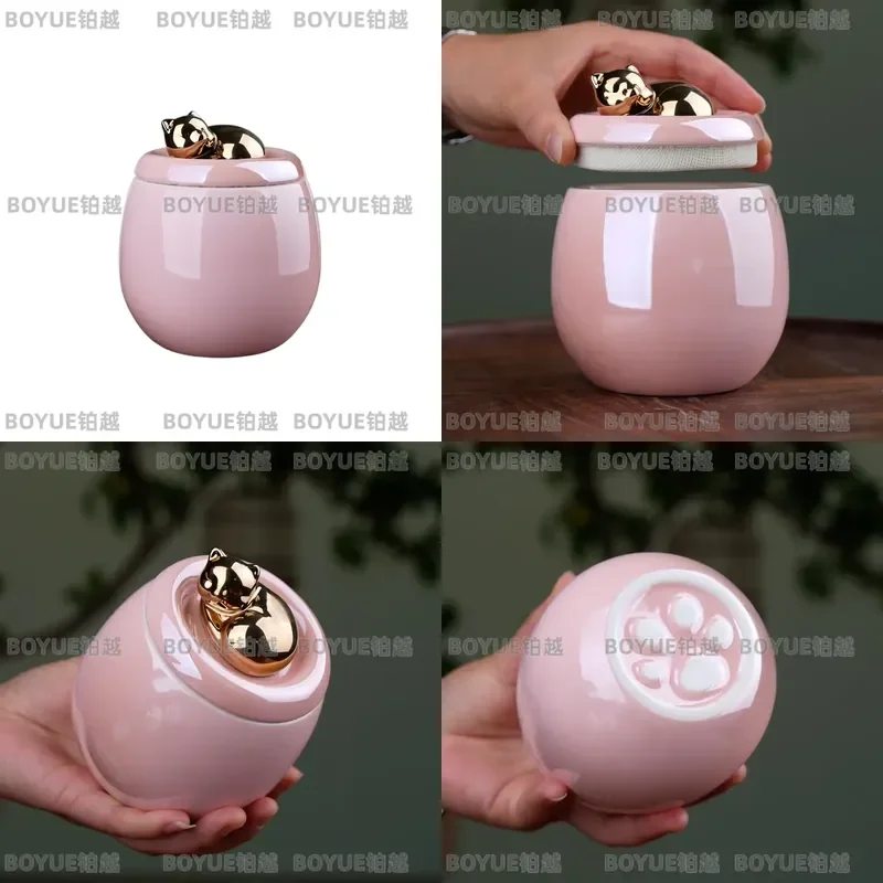 Pet Urn for Ashes Ceramic Cat Shape Memorial Box Moisture Proof Sealed Container Home Decor Keepsake Storage Vessel
