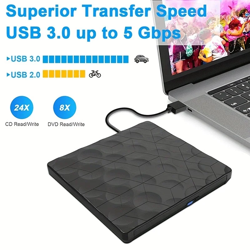 External CD ROM DVD Drive Optical Drive For Laptop Portable USB Disk,Compatible With Laptop Desktop PC Windows Linux OS Book Mac