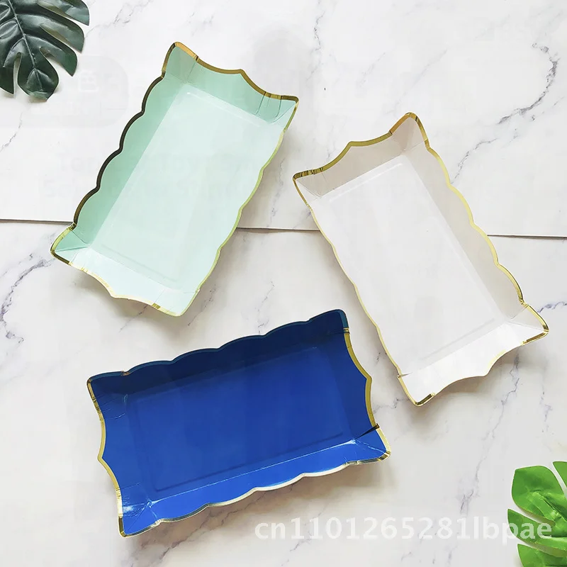 Disposable Rectangular Paper Plate 9-inch Multi-Color Assorted Pack for Parties Fruit Cakes Barbecue Picnic - Dinnerware