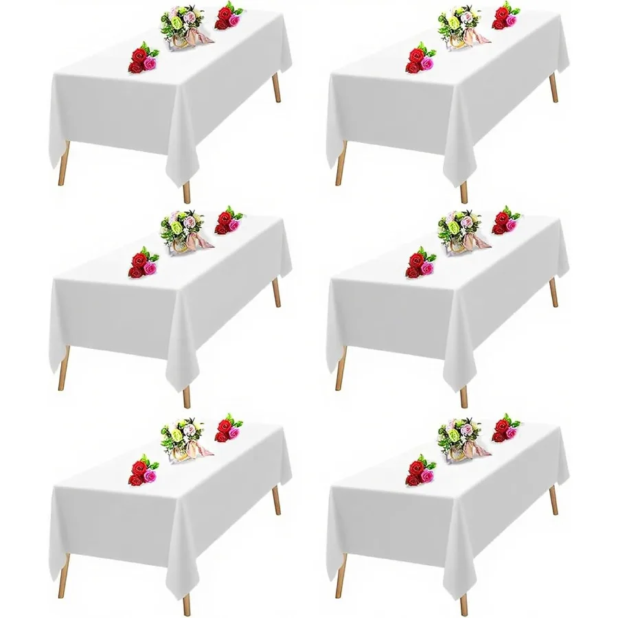 

Белая скатерть прямоугольная, 6 упаковок, 60x102 дюймов, скатерть для 6-футовых прямоугольных столов, профессиональная полиэфирная ткань, стол Cov