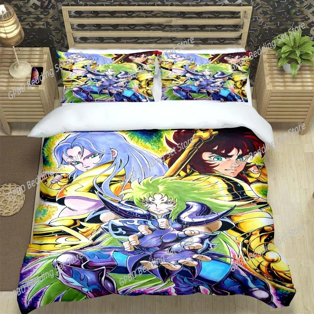 

Saint Seiya 3D Bedding Set Black Duvet Quilt Cover Set Comforter Cover Pillowcase King Queen Size Polyester Quilt Cover