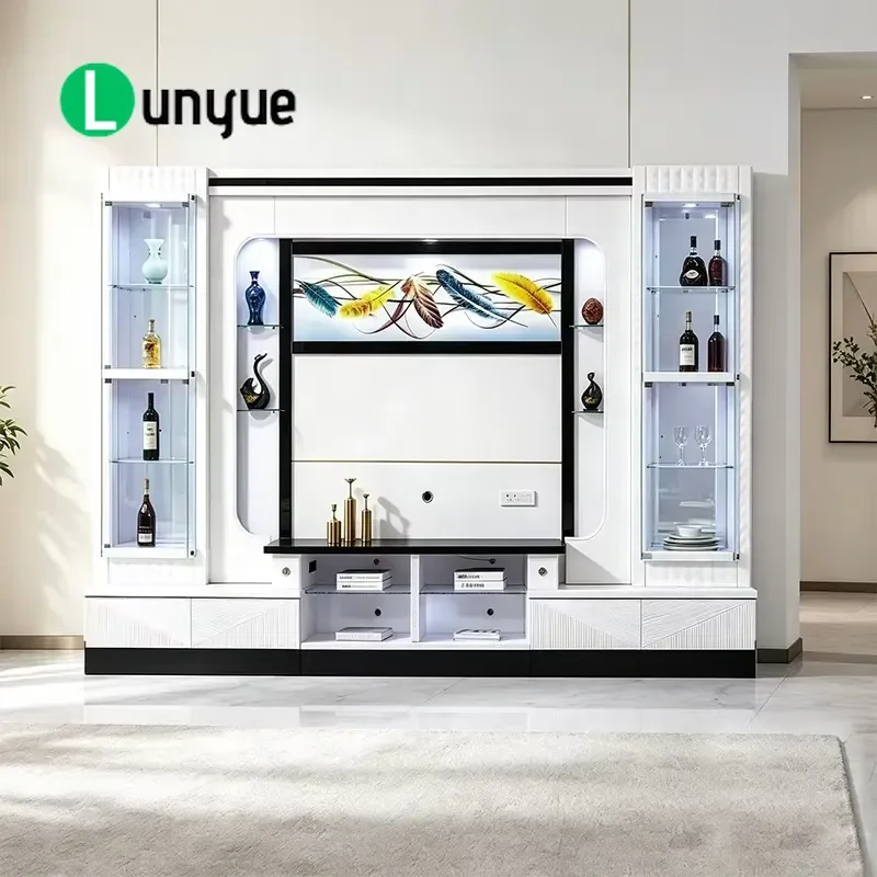 Meuble Tv Moderne Luxe En Bois Living Room Modern Tv Cabinet White Wine Display Rack Show case Wall Units Luxury Wooden Tv