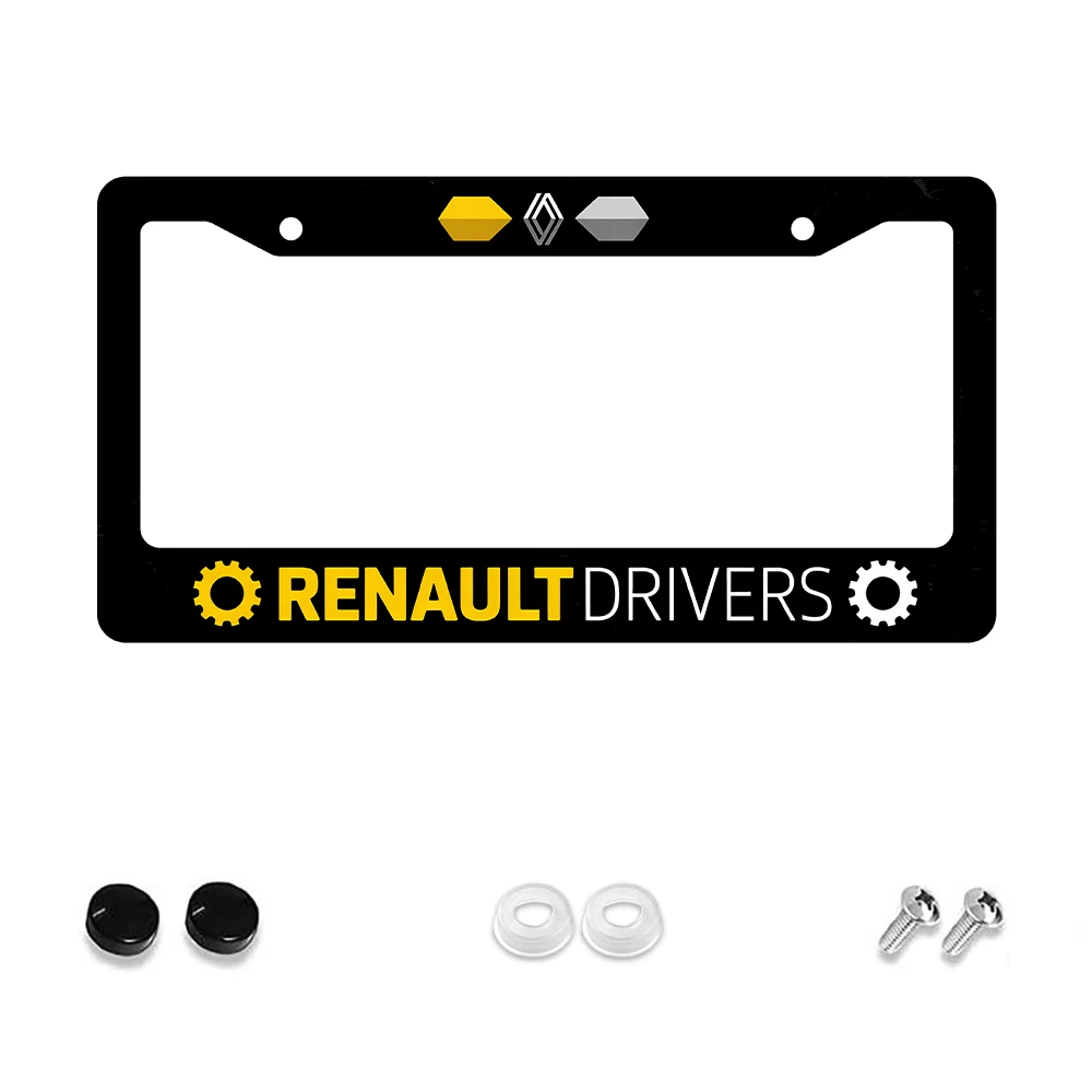 

1pc Black and Yellow Renault Drivers Gear Pattern 2 Hole License Plate Frame, Aluminum Material, 6x12 Inches, with Screw Kit, R