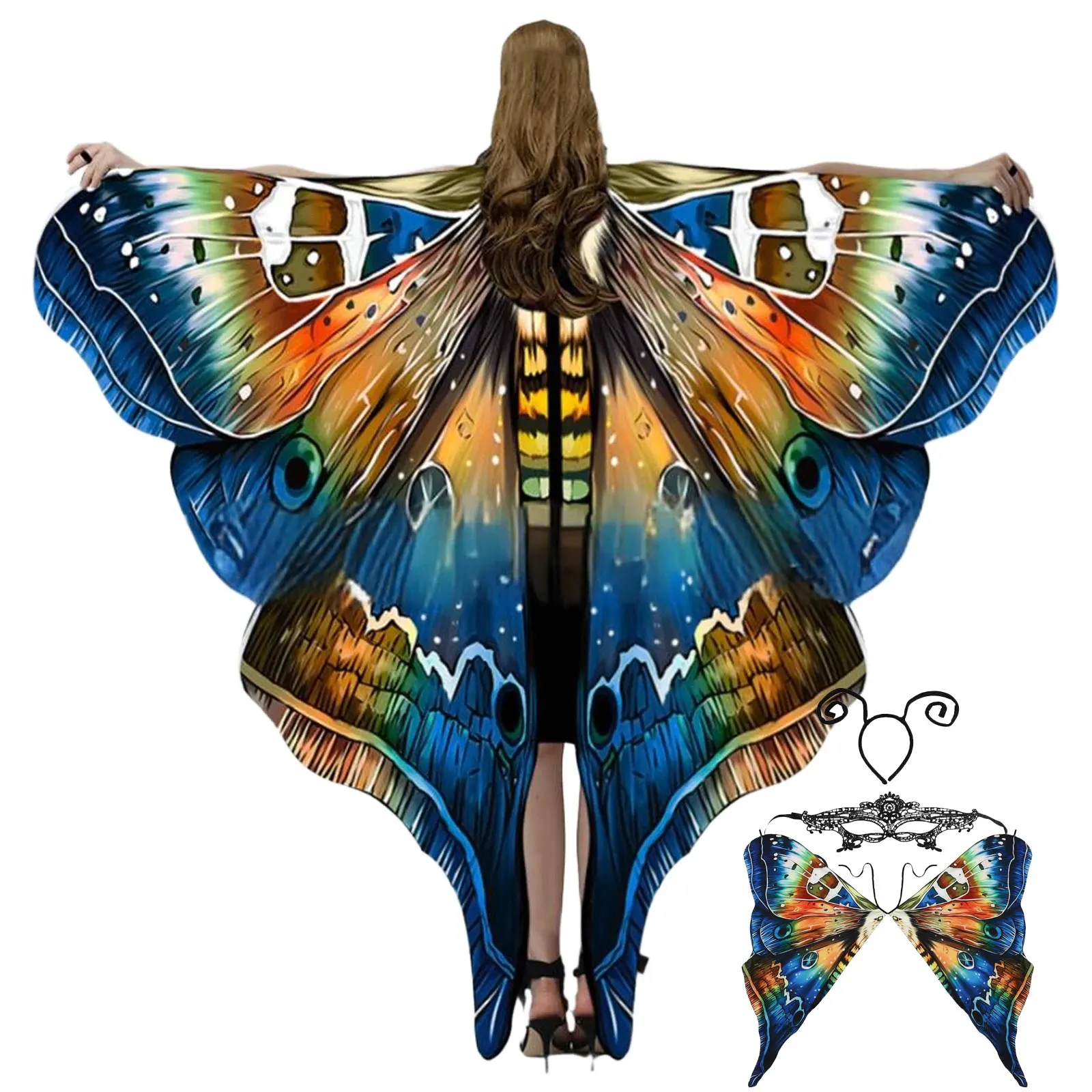 Sayap Tari Perut Dewasa Anak-Anak, Jubah Benang Simfoni, Cape Rajut Tangan, Selendang, Alat Peraga Pertunjukan Tari, Sayap Leher Transparan