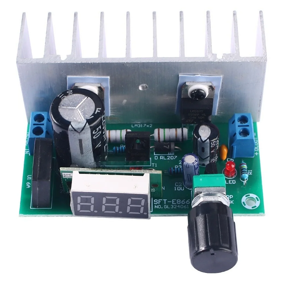 Adjustable Dual LM317 Regulator Module with Digital Display and Optimized Heat Dissipation for Stable Operation