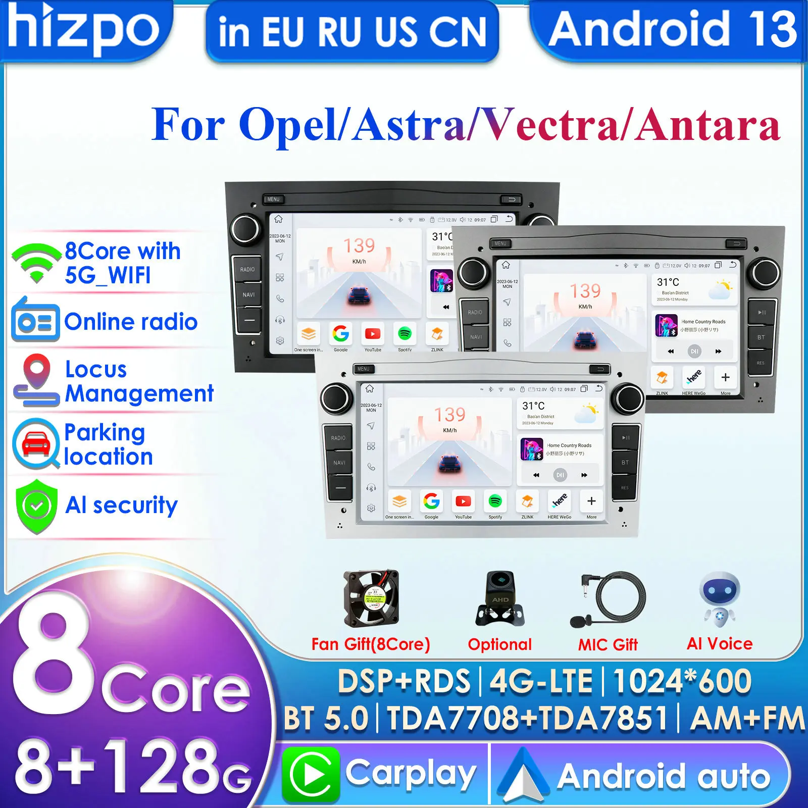 4G WIFI 2 Din Android 12 Car Multimedia GPS Navi Radio for Opel Astra H G J Antara Vectra C B Vivaro Astra H Corsa C D Zafira B