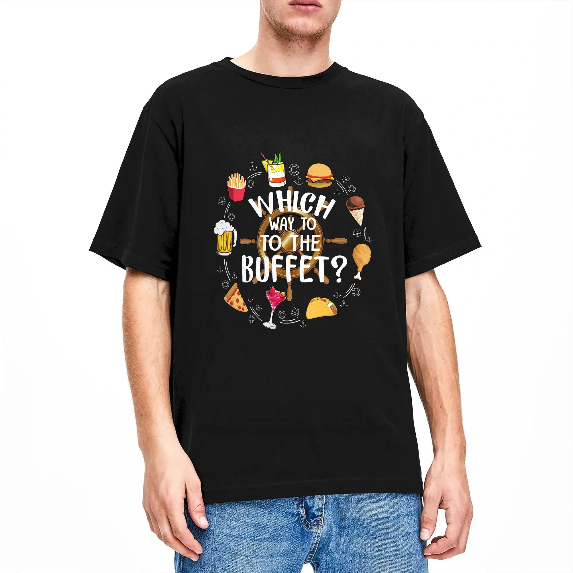 What Way to the Buffet Funny Tourist Cheesy Holiday T-Shirt Summer  100% Cotton T Shirts For Men Loose Tshirt Short Sleeve Tops