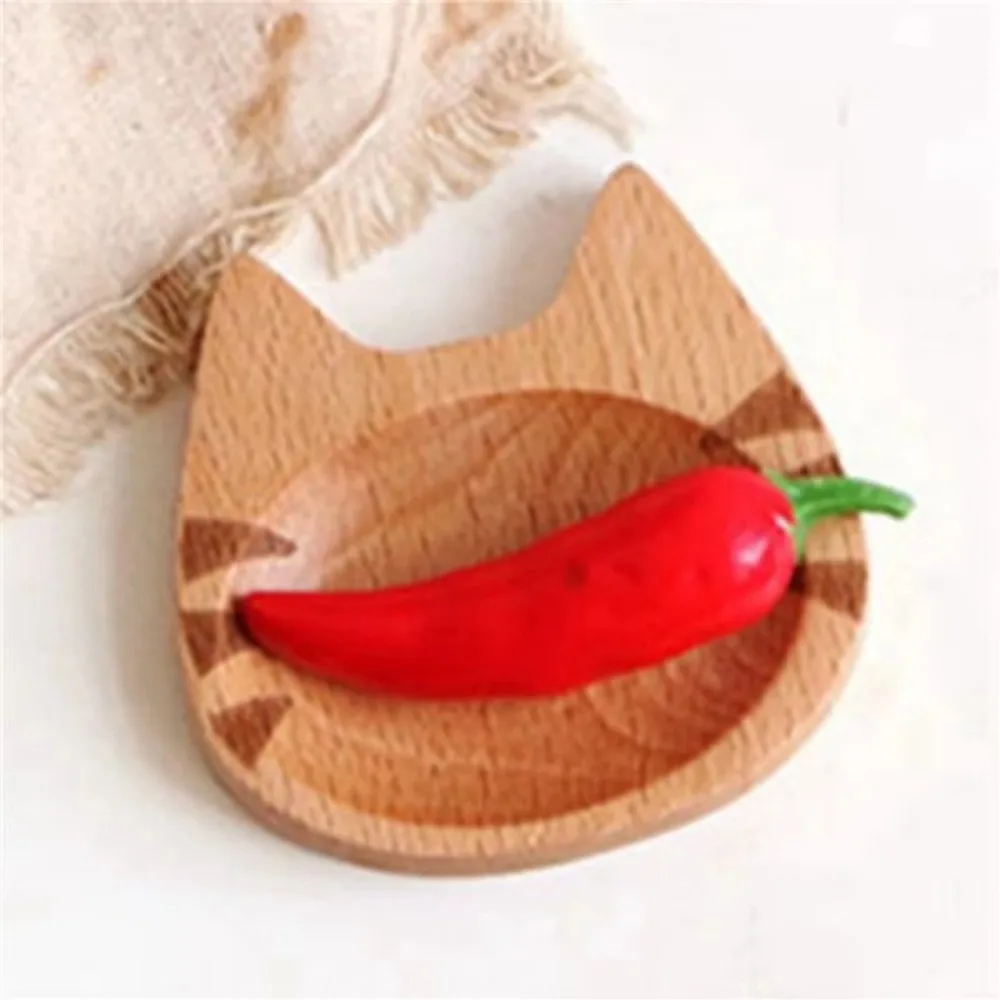 New Mini Cat Shape Dish Wooden Cartoon Wooden Flavoring Sushi Mustard Plate Kitchen Tools Soy Tray
