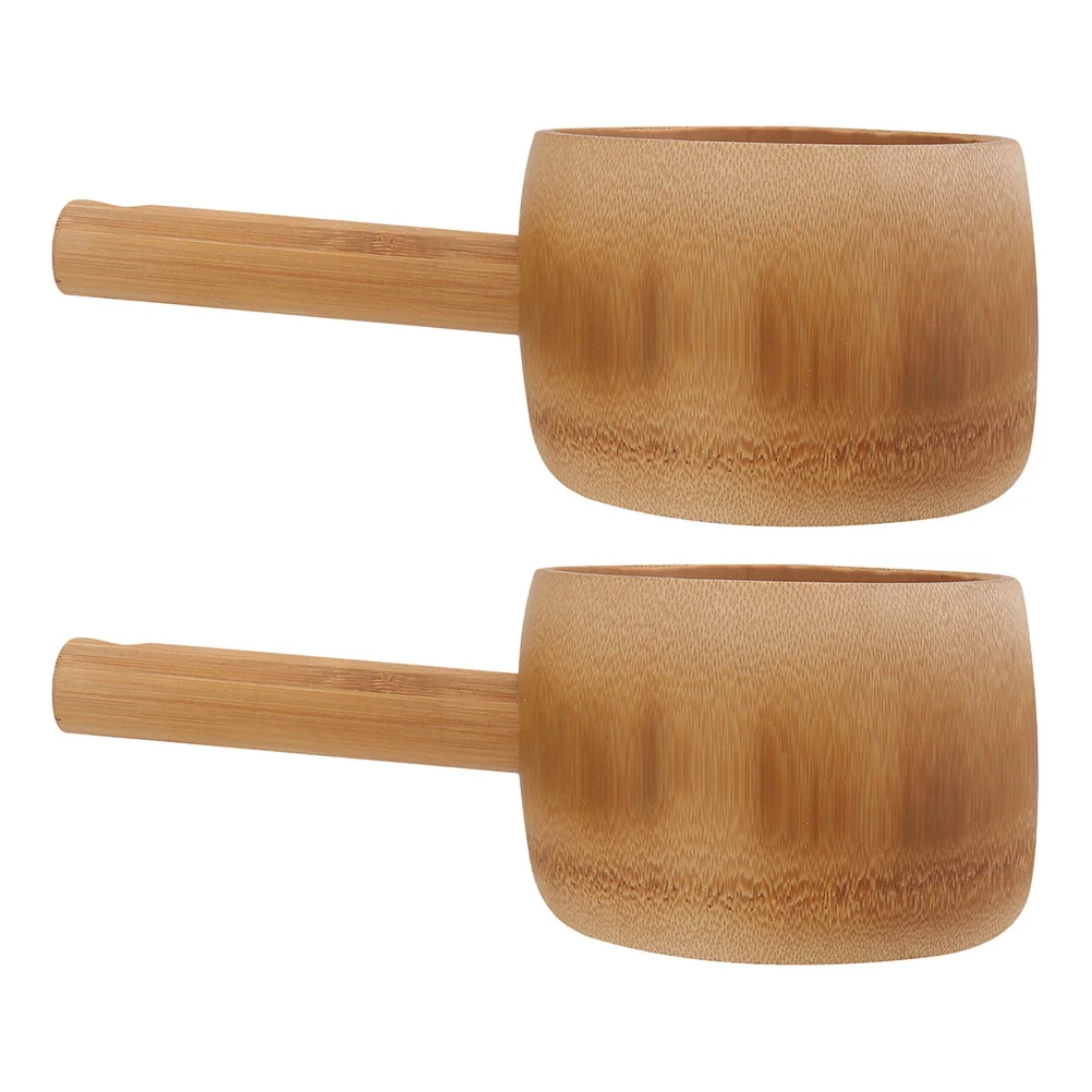 

2pcs Long Handle Bamboo Water Ladle Long Water Ladle Kitchen Gadget Garden Scoop Pouring Tool Home Use
