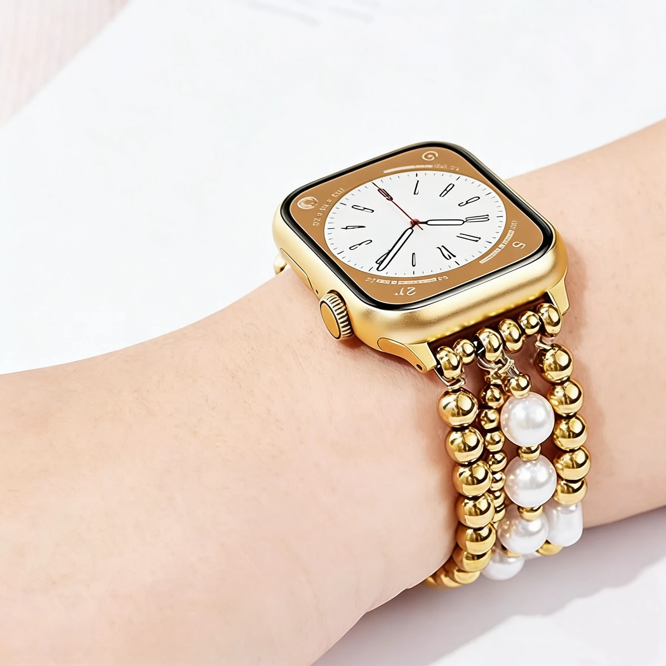 

Прекрасные золотые бусины для браслетов Apple Watch, подходят для женских моделей серий 11/10/9/8/7/6/5, размеры 38 мм, 40 мм, 41 мм, 42 мм, 44 мм, 45 мм, 46 мм.