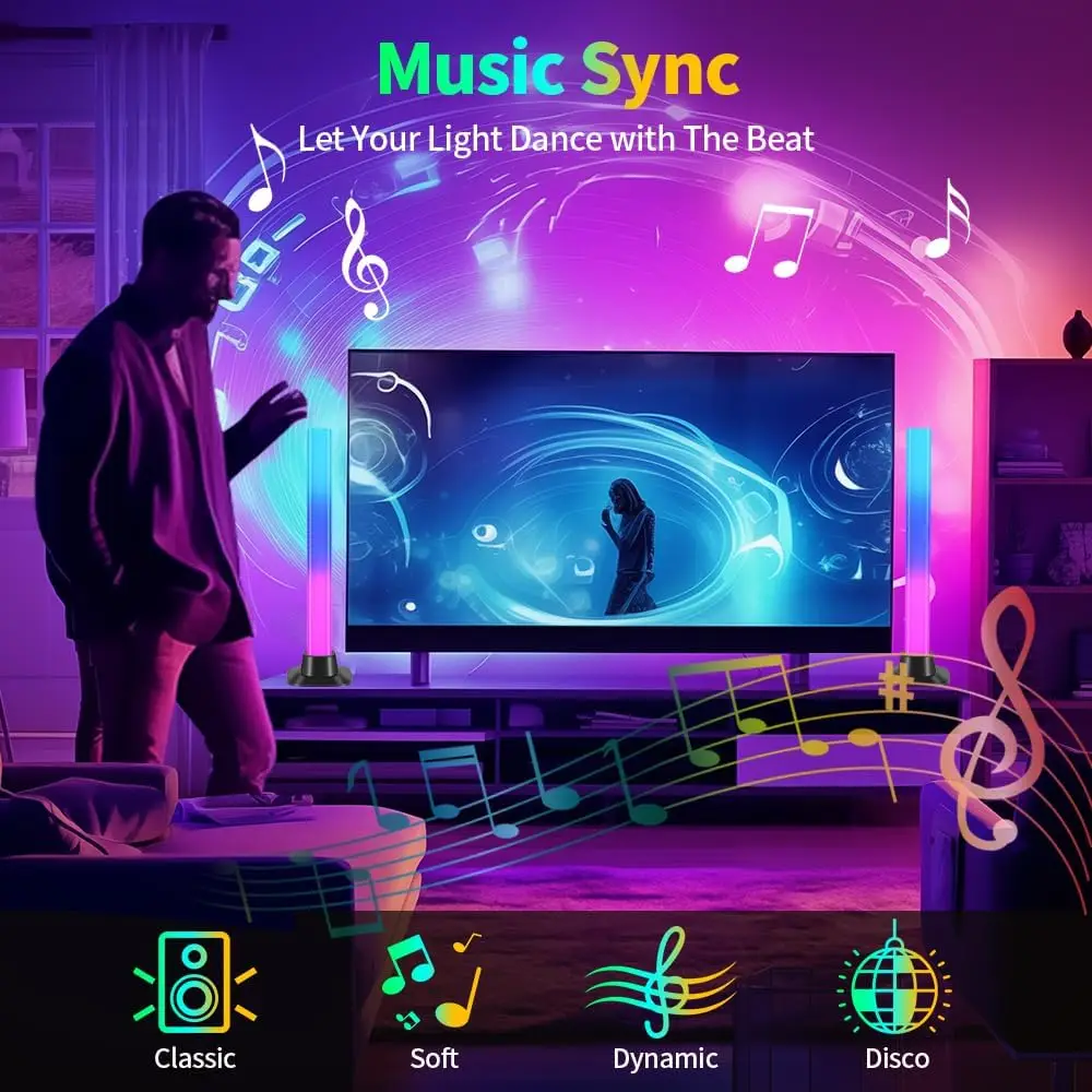 Smart RGB LED Light Bars Tuya Wifi Music Sync Led TV Backlights for Gaming, PC, Room Decoration, Work with Alexa and Google Home