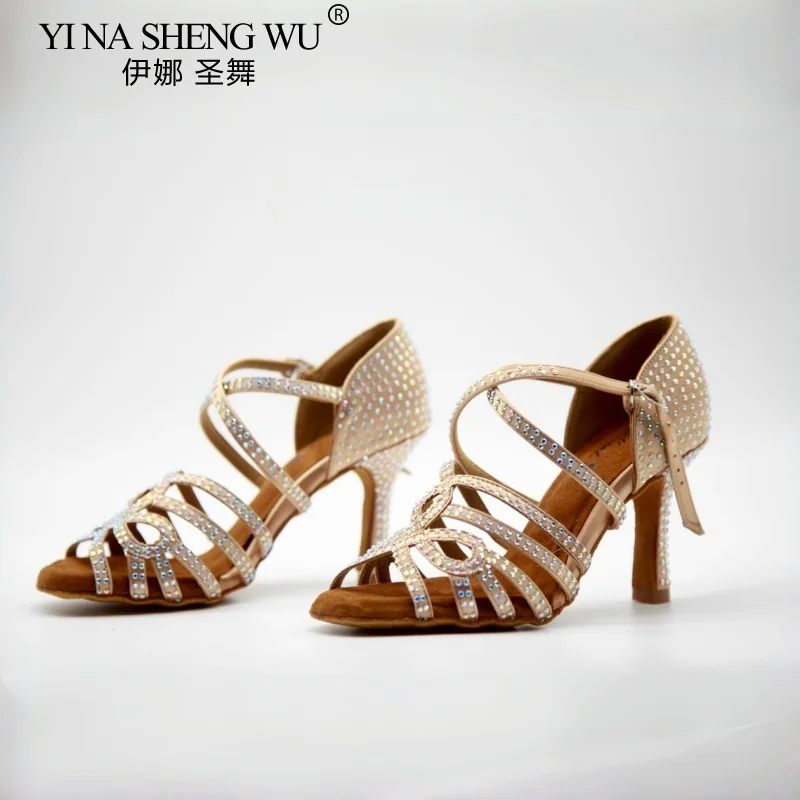 Vrouwen Party Dansschoenen Satijn Glanzende steentjes Zachte Bodem Latin Dansschoenen Vrouw Salsa Dansschoenen hak 2026