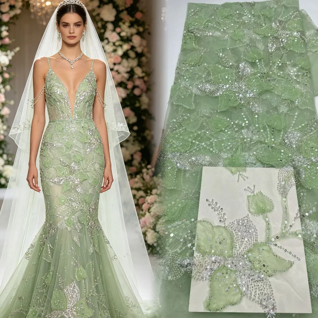 

Handmade 3D Floral Beads Sequin Lace for Making Parties or Evening Gowns, African Fashion Design, High Quality Fabrics, 2026