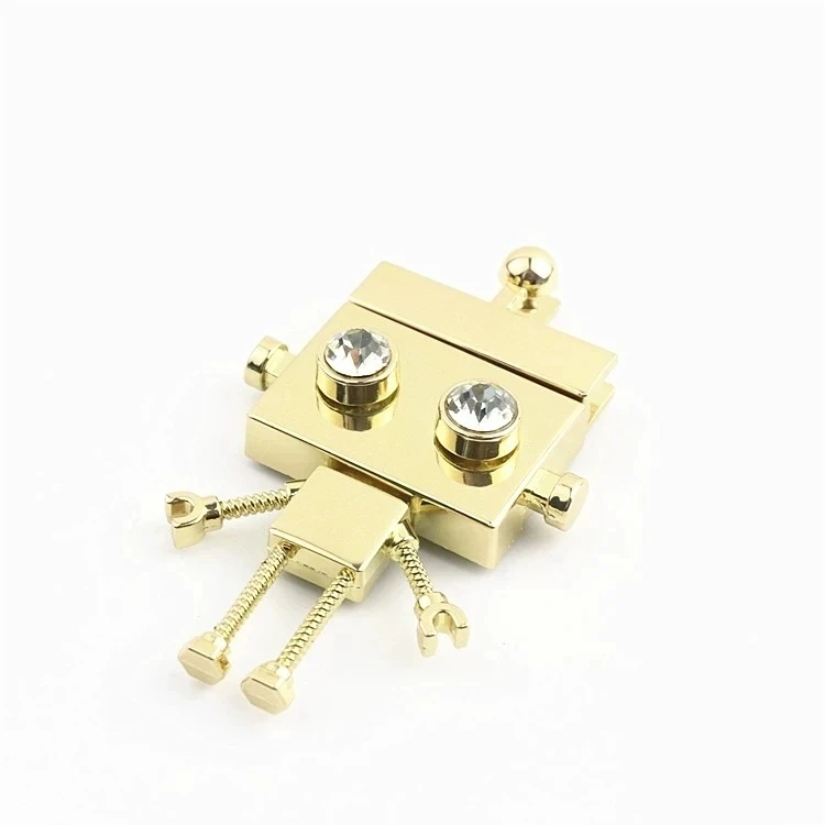 Robot Shape Metal Bag Lock DIY Push Button Purse Lock Hardware Accessories