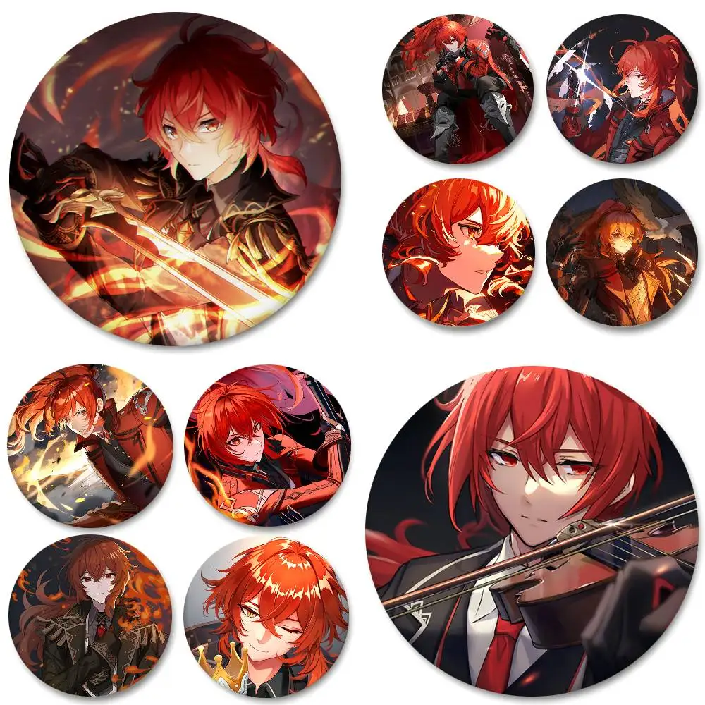 Anime-Spiel Genshin Impact Diluc Rundes Abzeichen Kreative Brosche Kleidung Rucksack Accessoires Anstecknadel
