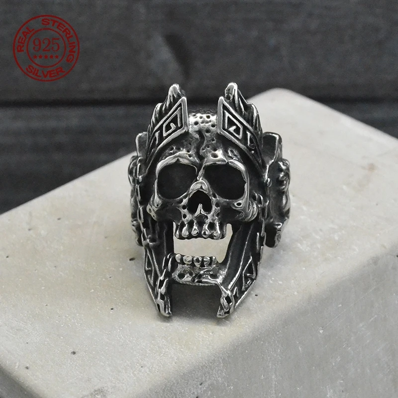

Gothic Vintage S925 Sterling Silver Cool Locomotive Skull engraved Men's Ring Punk Rock High Quality Jewelry Creativity Gift