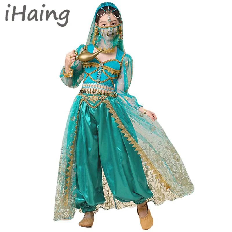 Girls Indian Princess Belly Dance Jasmine Halloween Fantasy Outfit Toddler Bollywood Cosplay Kids Festival Rave Outfit Dress UP