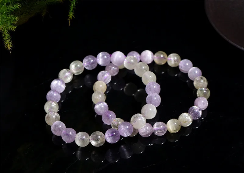 Natural Purple Green Kunzite Quartz Bracelet Clear Round Beads Gift Cat Eye Women Colorful Kunzite Healing Gemstone AAAAAA