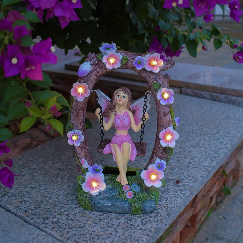Solar Powered Lights Outdoor Gardens Courtyard Swings Resin Sculptures Ornaments Balconies Landscape Decoration Landscaping